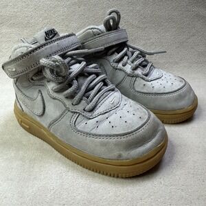 Nike Air Force 1 Mid Boys Size 8C Gray Gum Athletic Suede‎ Shoes Sneakers